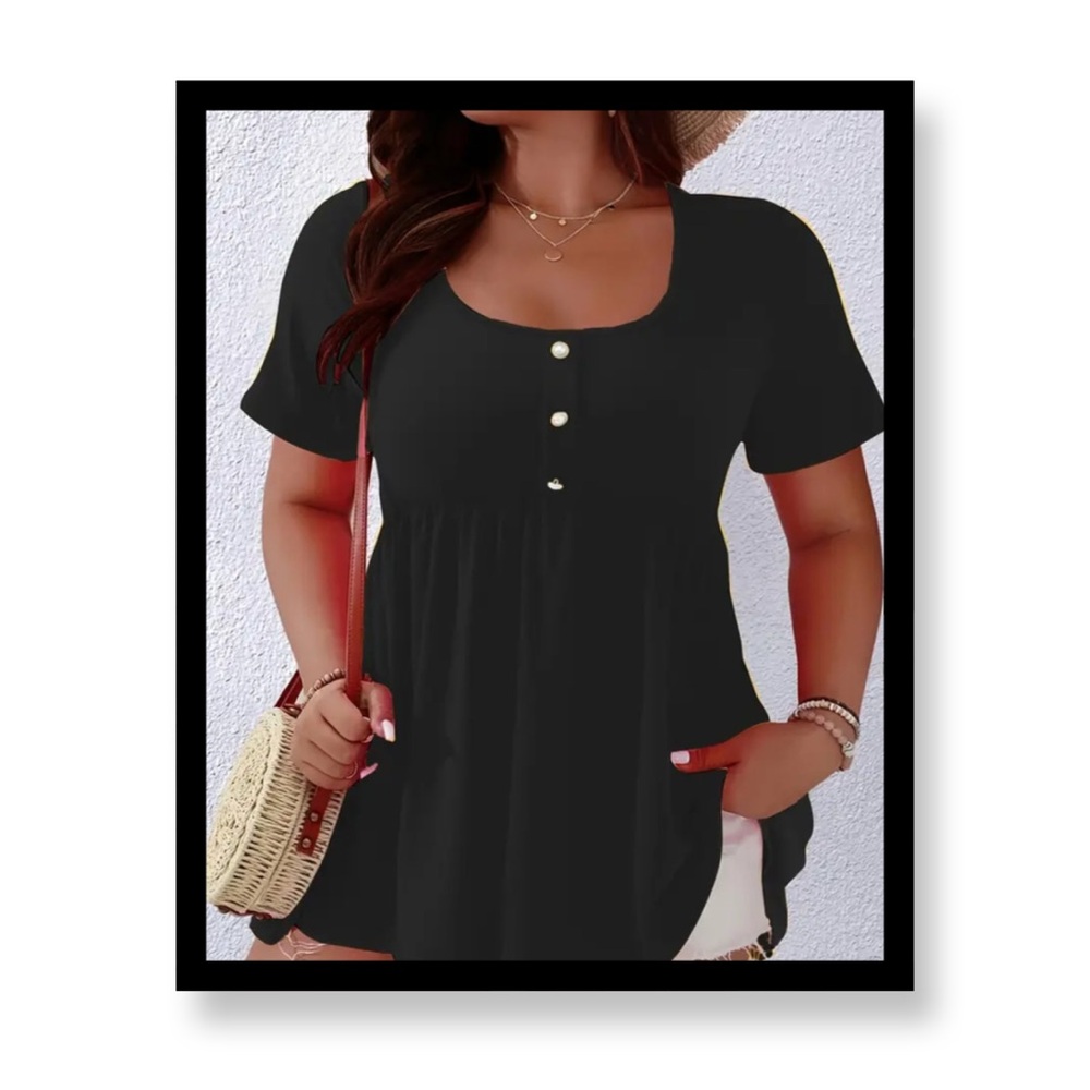 Plus Size Women's Button-Up Black Top